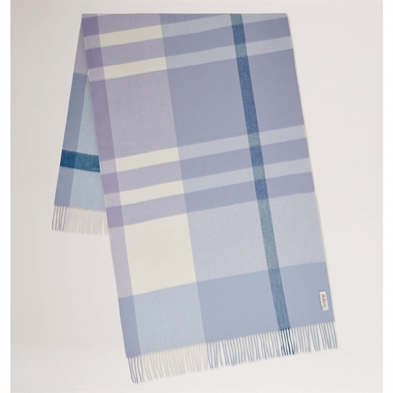 Mulberry Large Check Merino Wool Scarf Poplin Blue & White